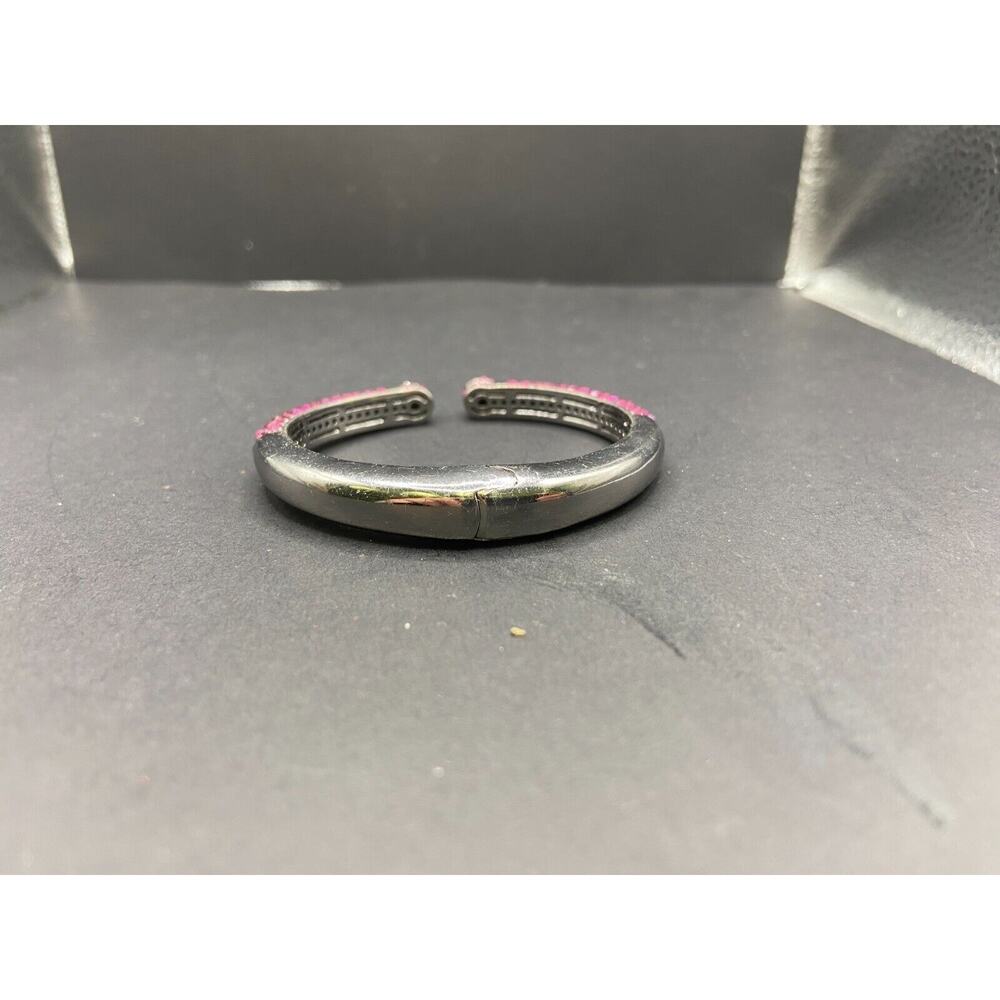 Joan Boyce Mini Kissable Hinged Bangle Bracelet Hot Pink Crystals Gunmetal 6.75"